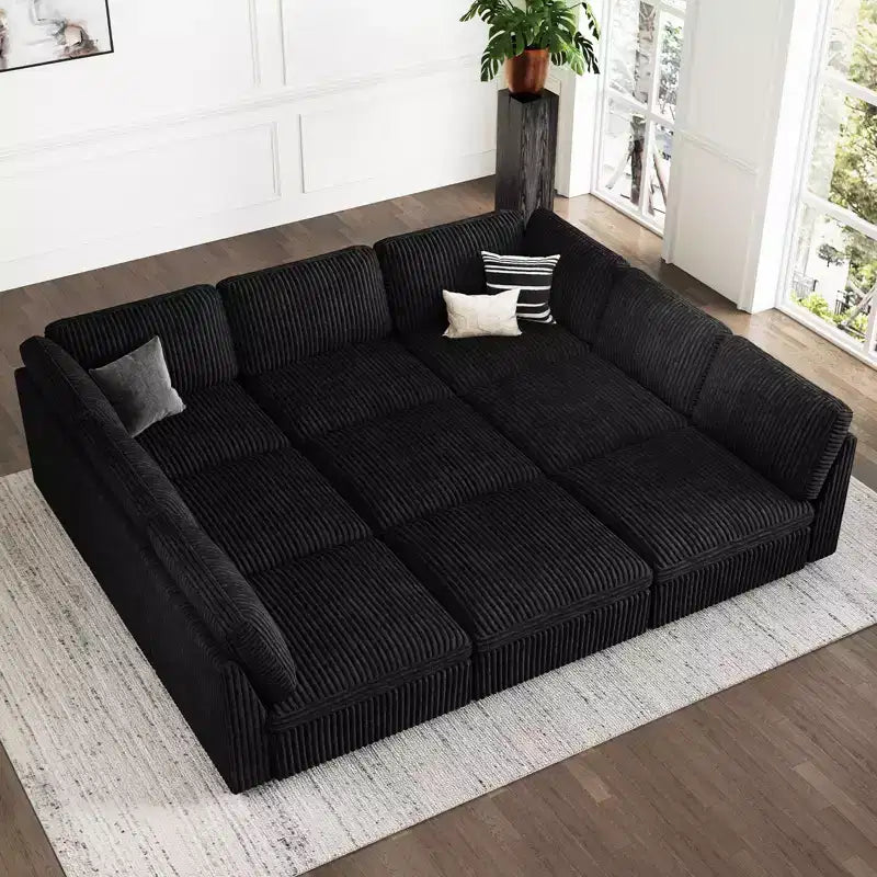 Canapé modulaire convertible Belffin 9 places - Canapé Cloud avec velours côtelé moelleux et rangement pour chaque module