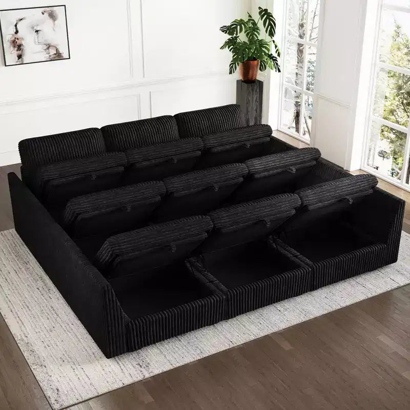 Canapé modulaire convertible Belffin 9 places - Canapé Cloud avec velours côtelé moelleux et rangement pour chaque module