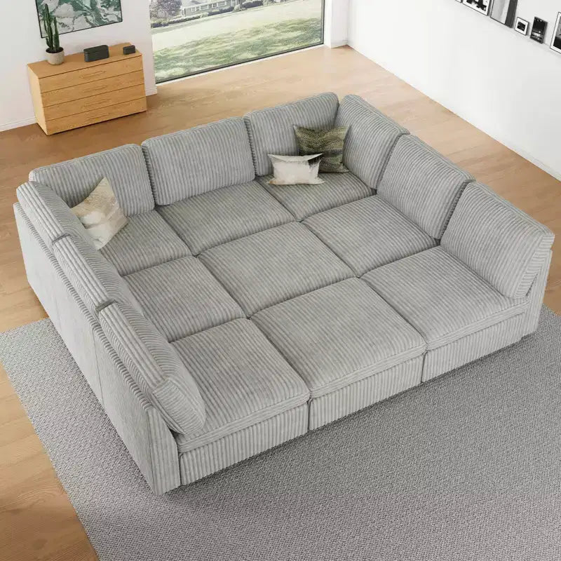Canapé modulaire convertible Belffin 9 places - Canapé Cloud avec velours côtelé moelleux et rangement pour chaque module