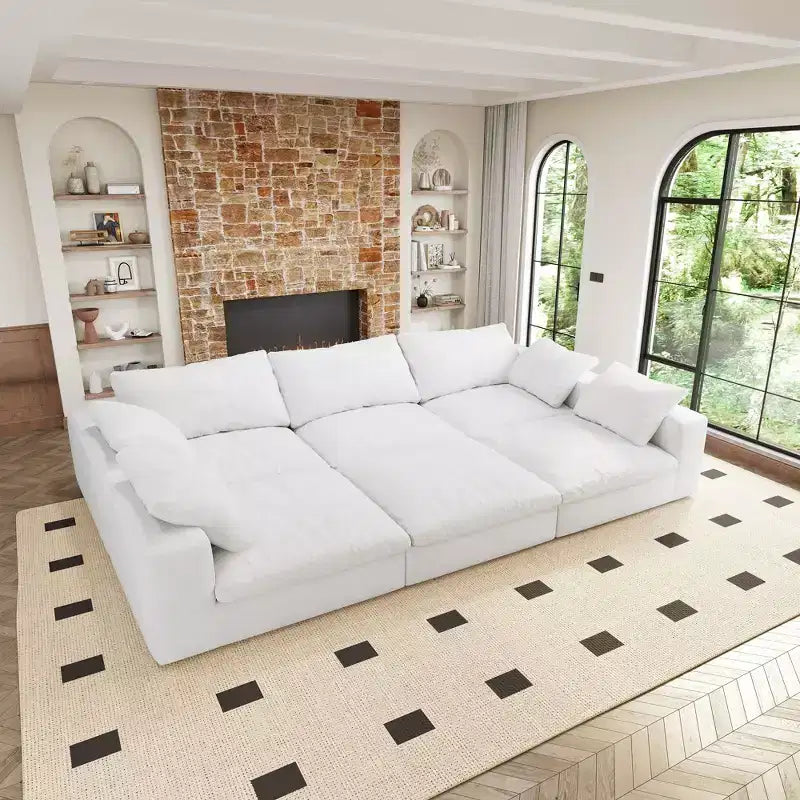 Grand canapé modulable 6 places en plumes, convertible, pour salon d'appartement 120
