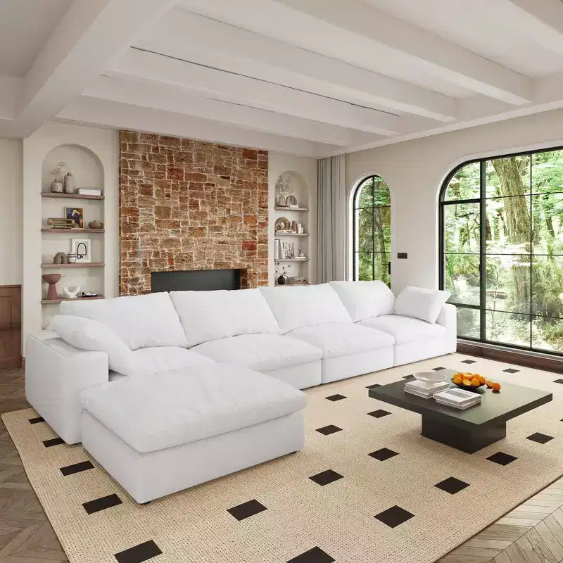 Canapé modulaire Cloud 160, confort rempli de duvet, en forme de L, 4 places et 1 pouf.
