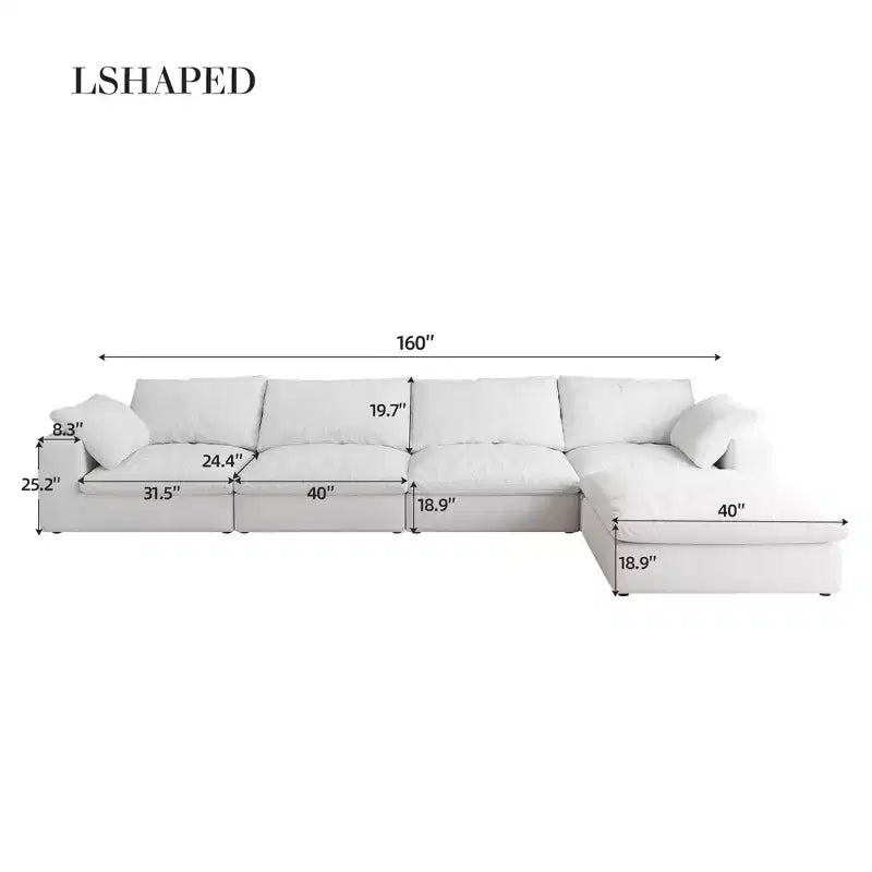 Canapé modulaire Cloud 160, confort rempli de duvet, en forme de L, 4 places et 1 pouf.