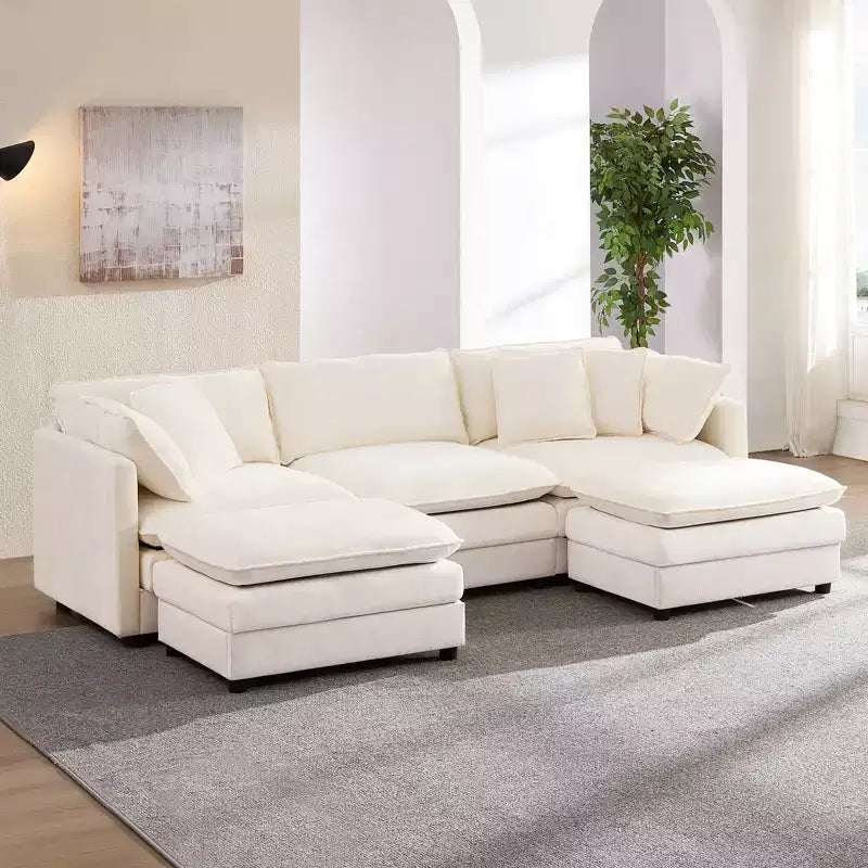 Mjkone 101'' U-Shaped Modular Sectional Sofa, 5-Seat Cloud Couch with 2 Ottomans, Modern Chenille Sofa Sleeper Deep Seat Couches