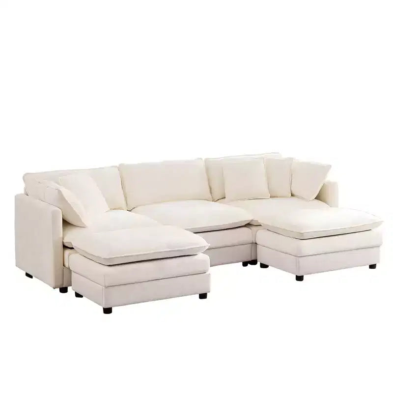 Mjkone Canapé modulable d'angle en U 256 cm, canapé nuage 5 places avec 2 poufs, canapé-lit moderne en chenille avec assise profonde