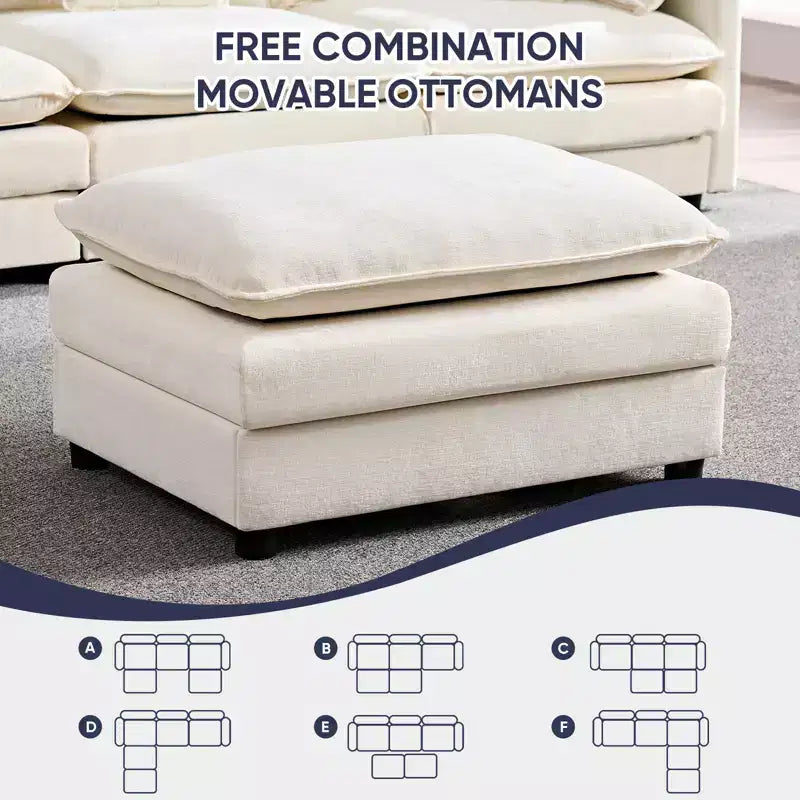 Mjkone Canapé modulable d'angle en U 256 cm, canapé nuage 5 places avec 2 poufs, canapé-lit moderne en chenille avec assise profonde