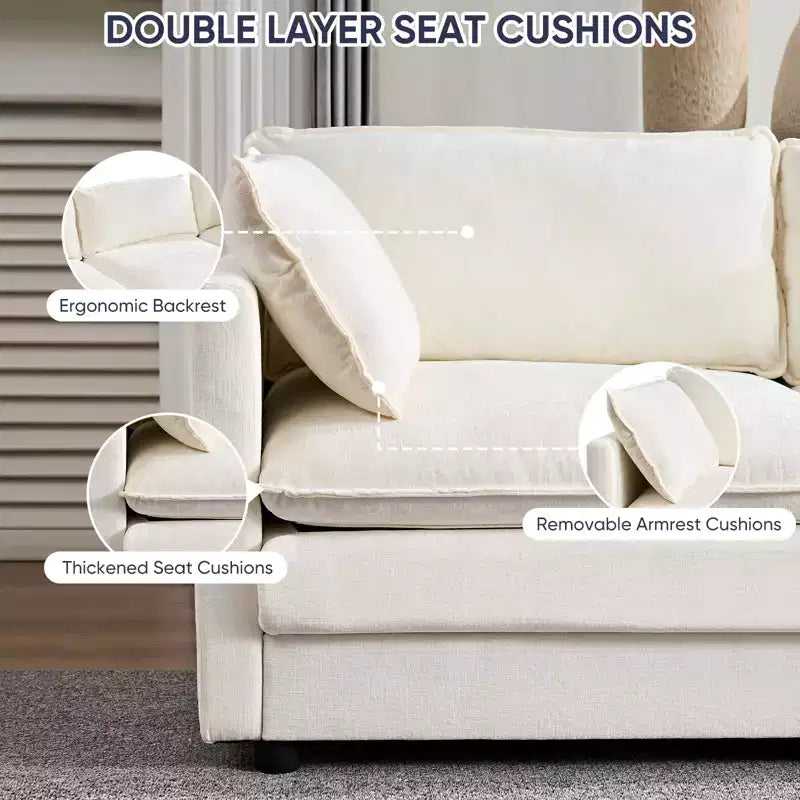 Mjkone Canapé modulable d'angle en U 256 cm, canapé nuage 5 places avec 2 poufs, canapé-lit moderne en chenille avec assise profonde