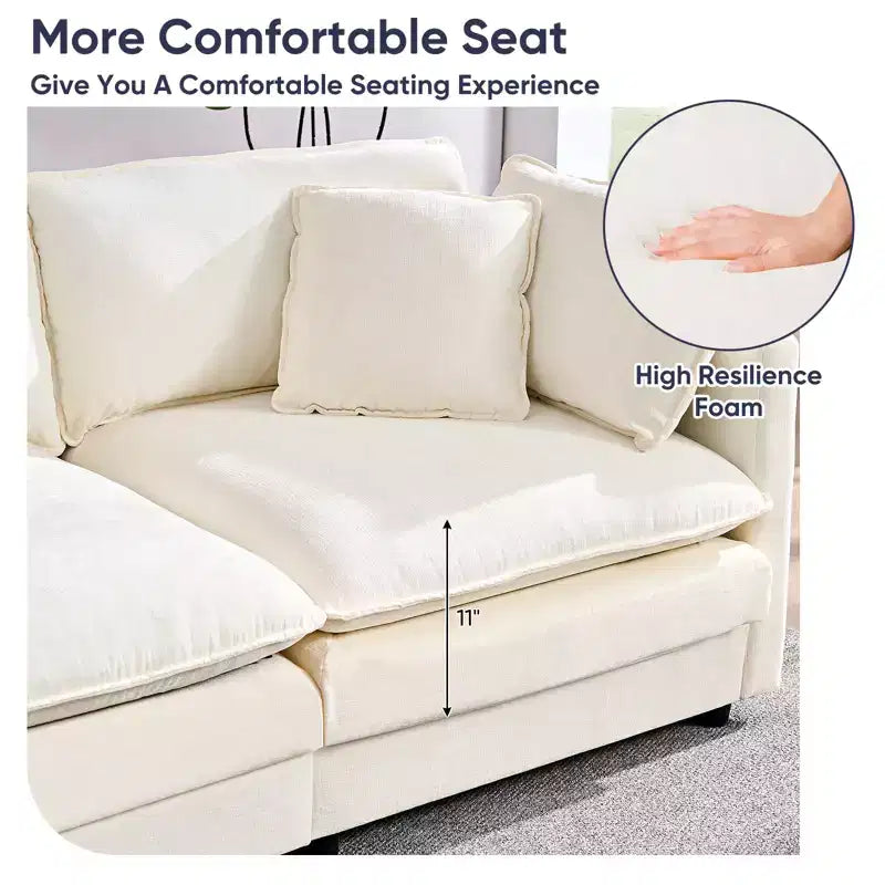 Mjkone Canapé modulable d'angle en U 256 cm, canapé nuage 5 places avec 2 poufs, canapé-lit moderne en chenille avec assise profonde