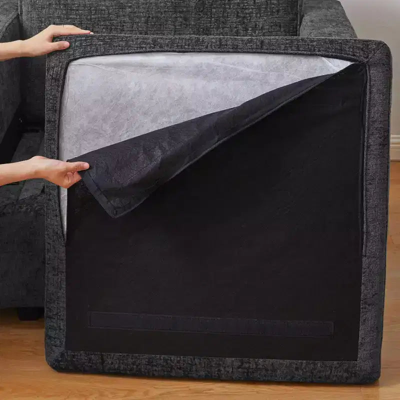 Canapé d'angle modulable 3 places en chenille Belffin – avec pouf de rangement et assise très profonde