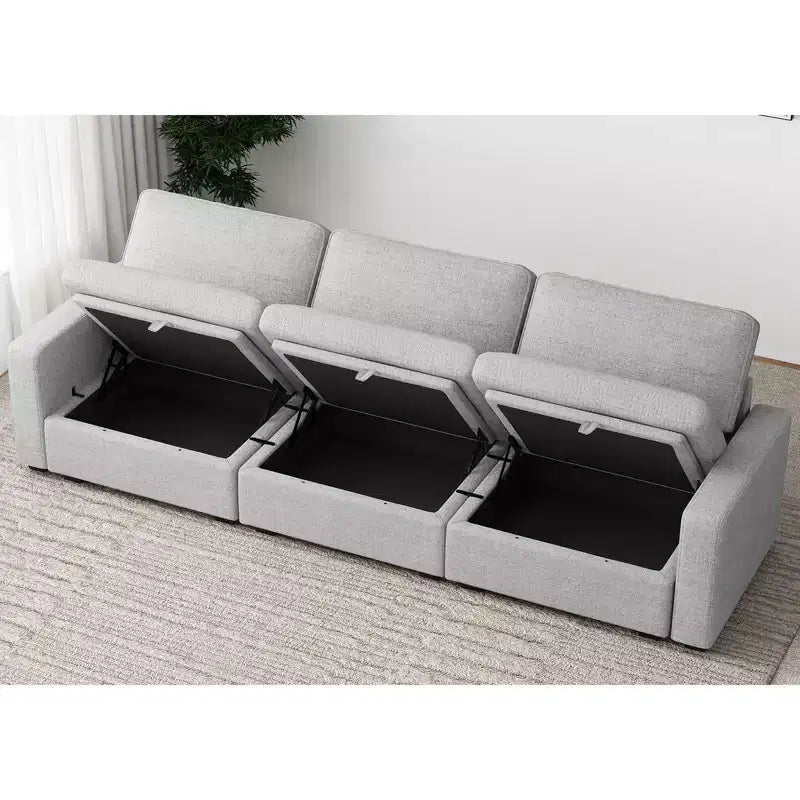 Canapé d'angle modulable 3 places en chenille Belffin – avec pouf de rangement et assise très profonde