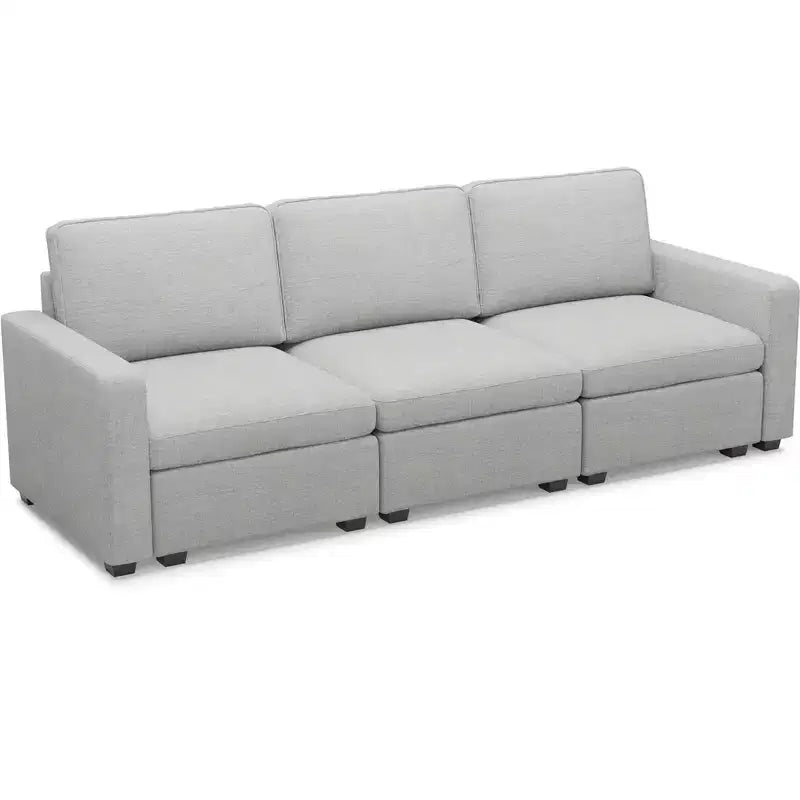 Canapé d'angle modulable 3 places en chenille Belffin – avec pouf de rangement et assise très profonde