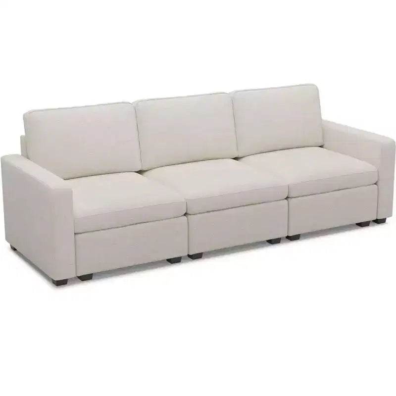 Canapé d'angle modulable 3 places en chenille Belffin – avec pouf de rangement et assise très profonde