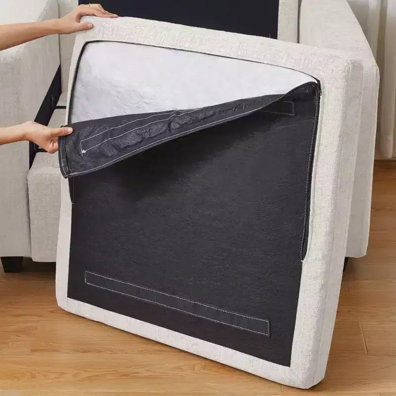 Canapé d'angle modulable 3 places en chenille Belffin – avec pouf de rangement et assise très profonde