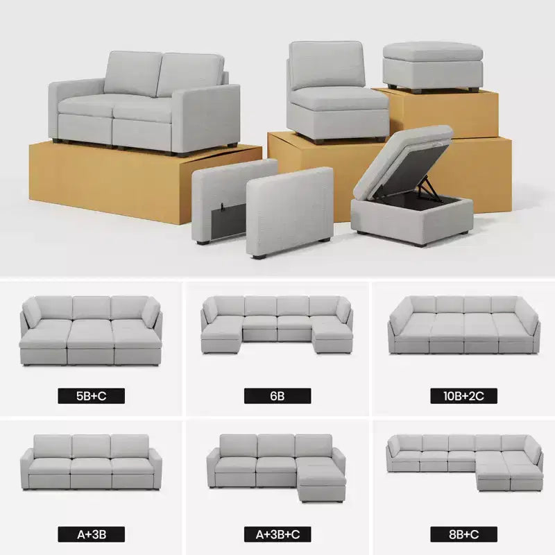 Belffin Chenille Siège Central - Module de Rangement Modulaire avec Tissu Doux pour la Peau et Teintes Naturelles