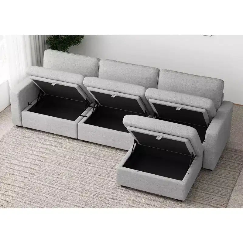 Belffin Chenille Siège Central - Module de Rangement Modulaire avec Tissu Doux pour la Peau et Teintes Naturelles