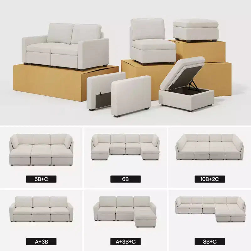 Belffin Chenille Siège Central - Module de Rangement Modulaire avec Tissu Doux pour la Peau et Teintes Naturelles