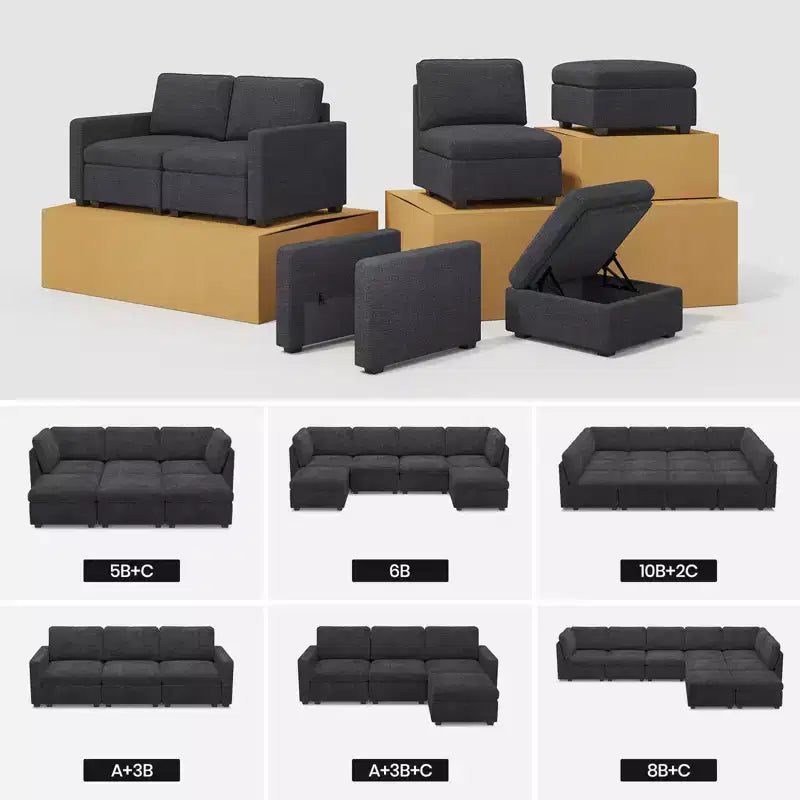 Belffin Chenille Siège Central - Module de Rangement Modulaire avec Tissu Doux pour la Peau et Teintes Naturelles