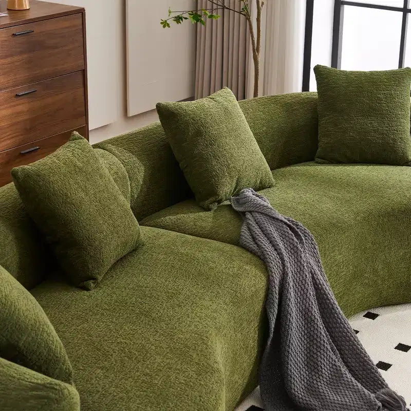 GDFStudio Benson Canapé d'angle moderne incurvé à 4 places en tissu chenille avec 4 oreillers