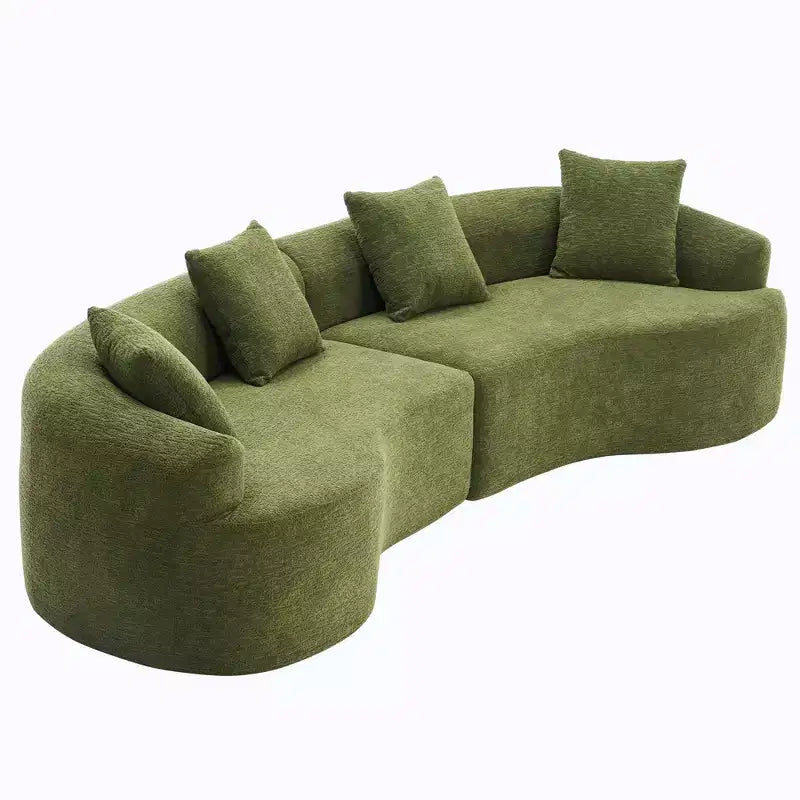 GDFStudio Benson Canapé d'angle moderne incurvé à 4 places en tissu chenille avec 4 oreillers