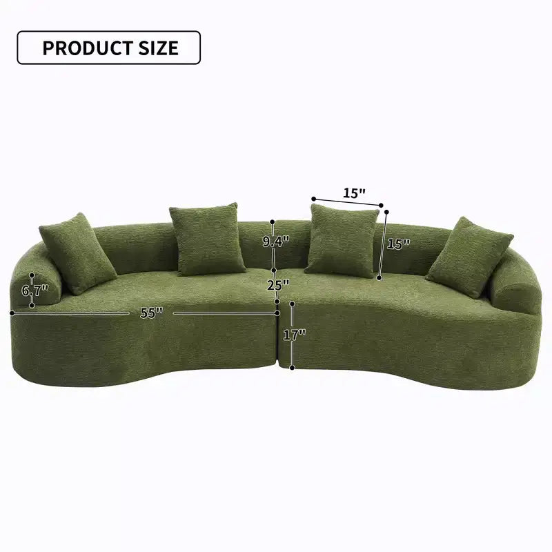 GDFStudio Benson Canapé d'angle moderne incurvé à 4 places en tissu chenille avec 4 oreillers