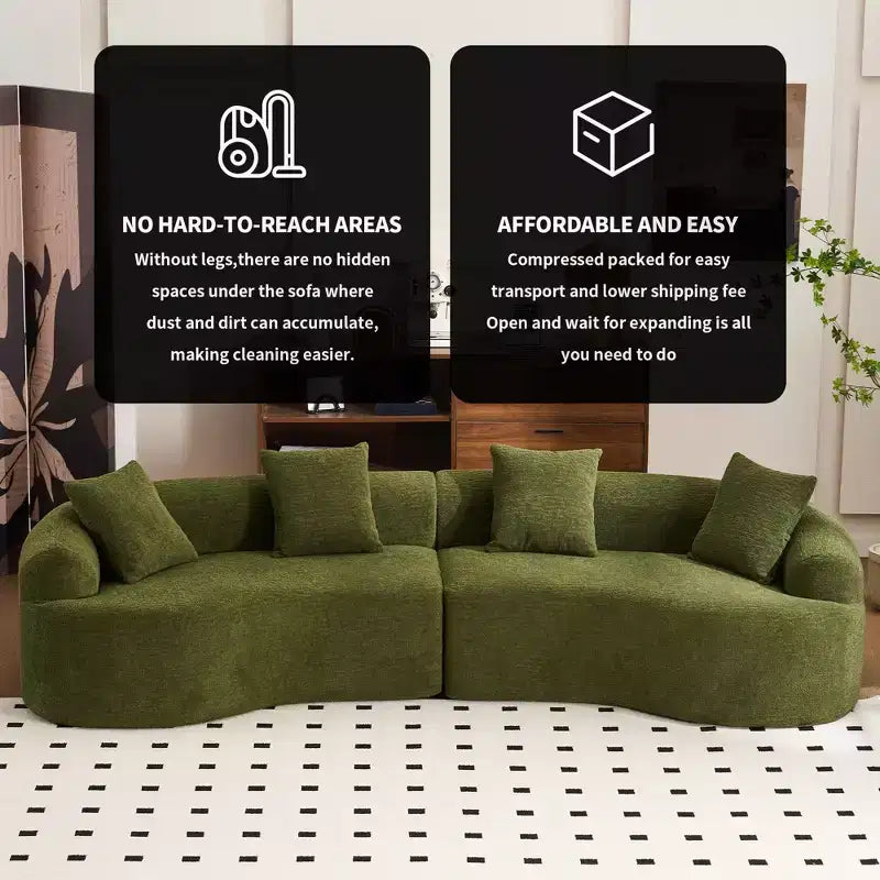 GDFStudio Benson Canapé d'angle moderne incurvé à 4 places en tissu chenille avec 4 oreillers