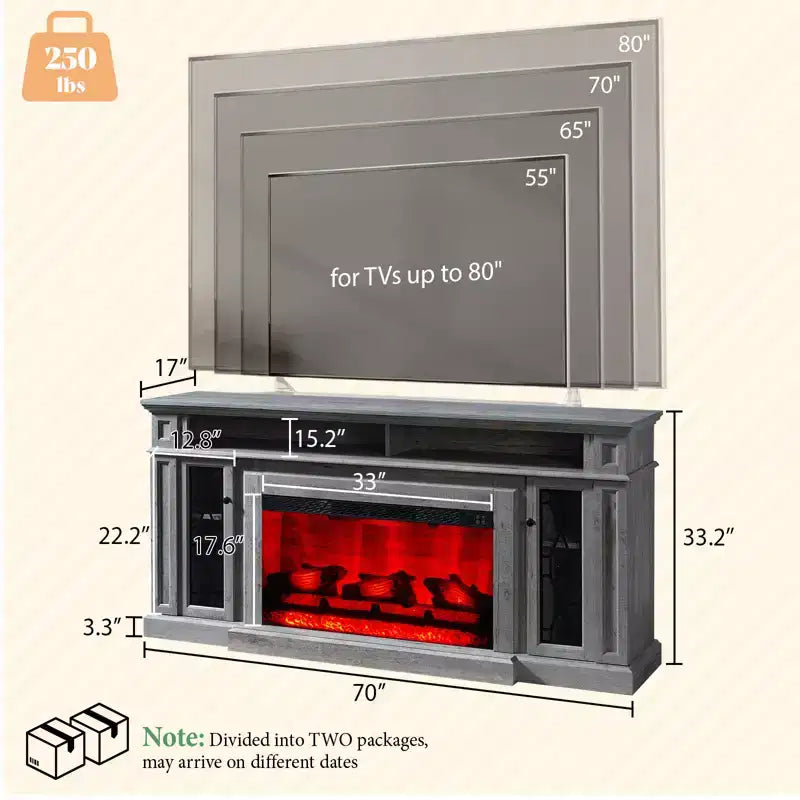 Meuble TV de cheminée rustique AMERLIFE avec cheminée électrique de 33 po, pour téléviseurs jusqu'à 80 po