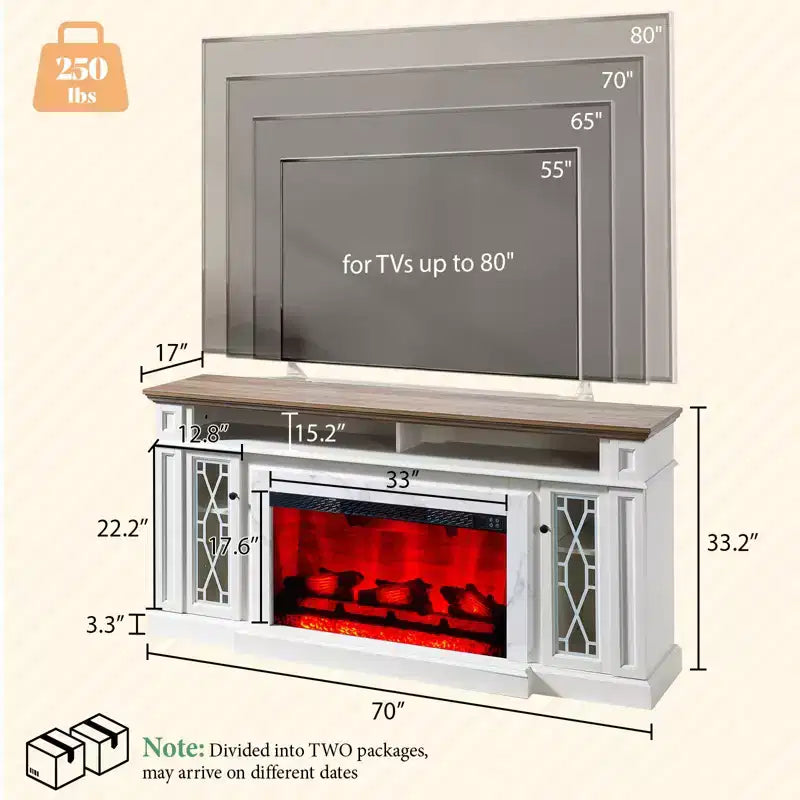 Meuble TV de cheminée rustique AMERLIFE avec cheminée électrique de 33 po, pour téléviseurs jusqu'à 80 po