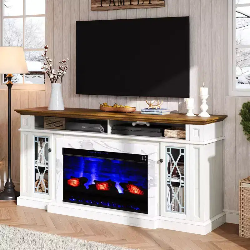 Meuble TV de cheminée rustique AMERLIFE avec cheminée électrique de 33 po, pour téléviseurs jusqu'à 80 po