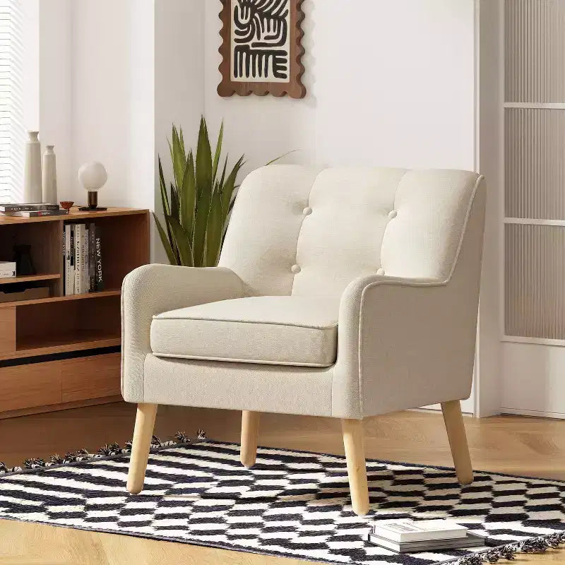 Fauteuils d'appoint modernes Okak du milieu du siècle pour chambre à coucher, fauteuil d'appoint en tissu capitonné avec pieds en bois massif pour salon