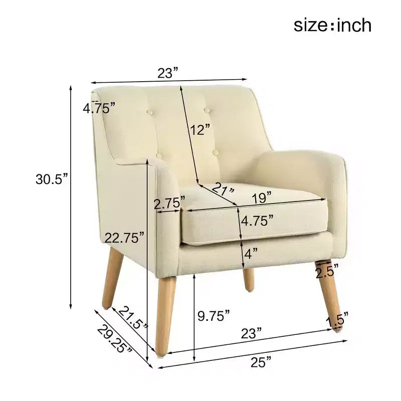 Fauteuils d'appoint modernes Okak du milieu du siècle pour chambre à coucher, fauteuil d'appoint en tissu capitonné avec pieds en bois massif pour salon