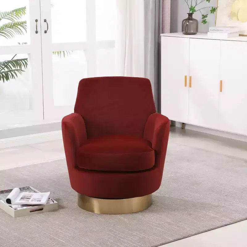 Okak Modern Swivel Barrel Accent Chair, Round Barrel Chairs with Gold Stainless Steel Base, for Living Room Bedroom