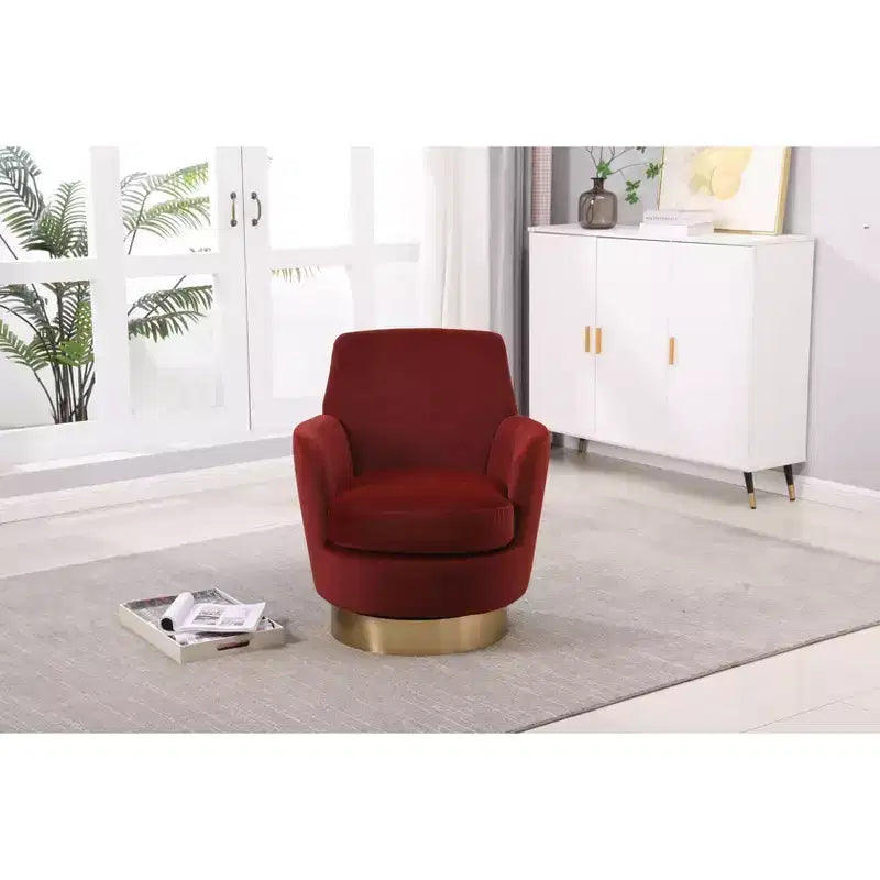 Fauteuil pivotant moderne Okak, fauteuils ronds avec base en acier inoxydable doré, pour salon et chambre