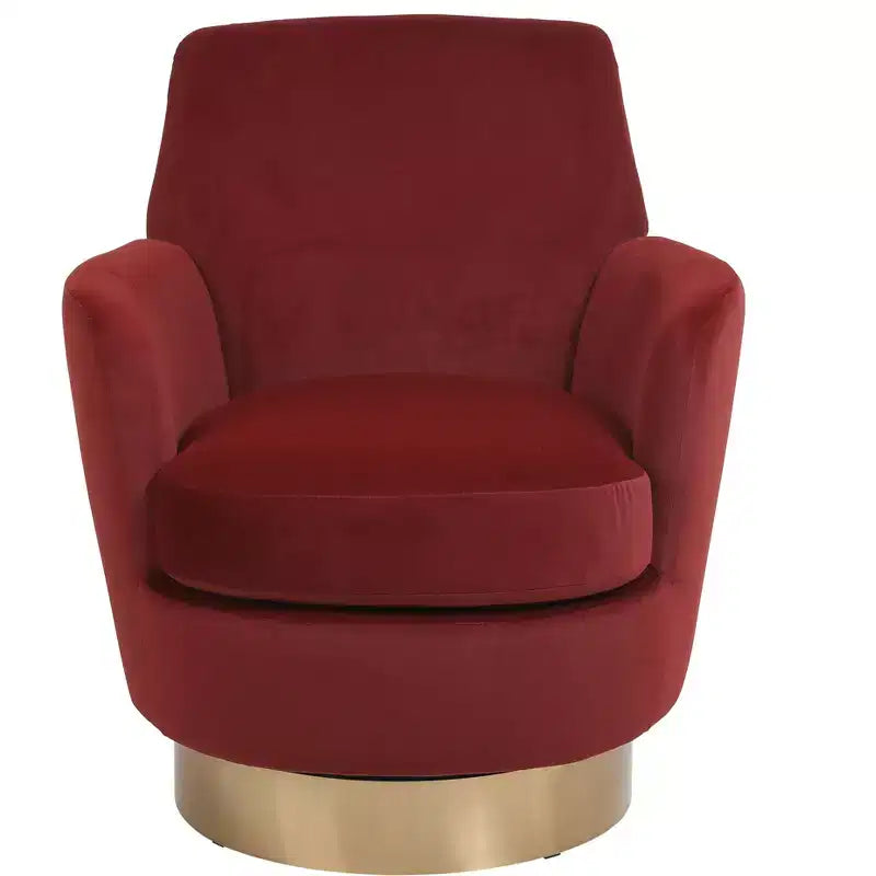 Fauteuil pivotant moderne Okak, fauteuils ronds avec base en acier inoxydable doré, pour salon et chambre
