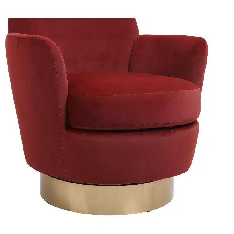 Fauteuil pivotant moderne Okak, fauteuils ronds avec base en acier inoxydable doré, pour salon et chambre