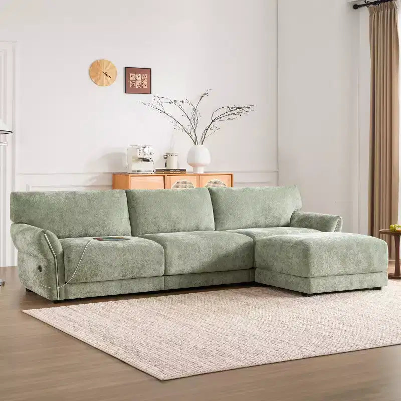 Modular Sectional Sofa with USB Ports, Chenille Upholstered 6/4-Seat Couch with Petal Armrests & Ottomans - ModernLuxe