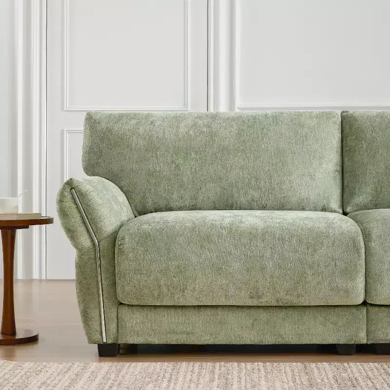 Canapé modulable avec ports USB, canapé 6/4 places rembourré en chenille avec accoudoirs pétale et poufs - ModernLuxe