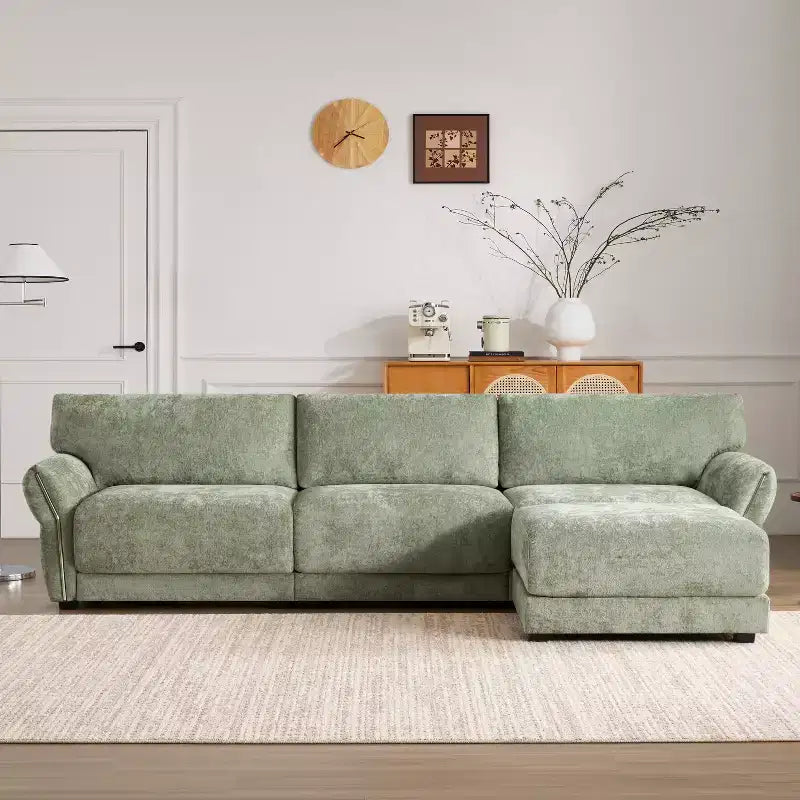 Canapé modulable avec ports USB, canapé 6/4 places rembourré en chenille avec accoudoirs pétale et poufs - ModernLuxe