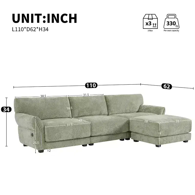 Canapé modulable avec ports USB, canapé 6/4 places rembourré en chenille avec accoudoirs pétale et poufs - ModernLuxe