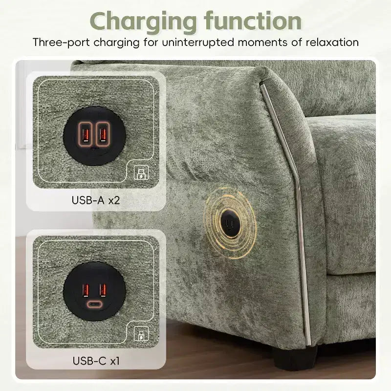 Canapé modulable avec ports USB, canapé 6/4 places rembourré en chenille avec accoudoirs pétale et poufs - ModernLuxe