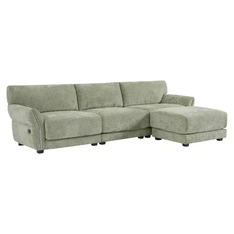 Canapé modulable avec ports USB, canapé 6/4 places rembourré en chenille avec accoudoirs pétale et poufs - ModernLuxe