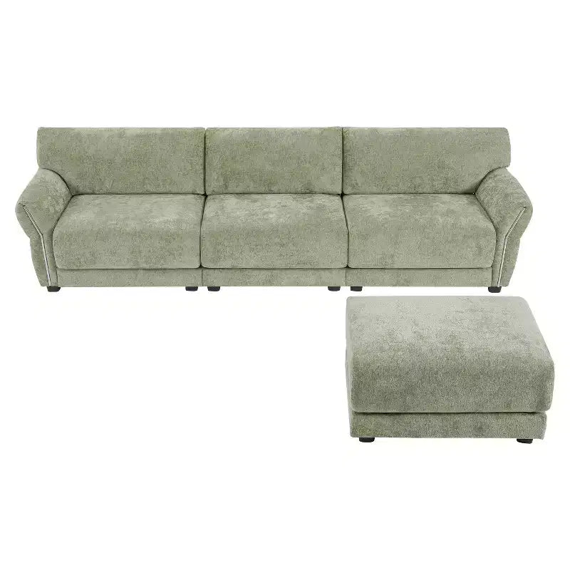 Canapé modulable avec ports USB, canapé 6/4 places rembourré en chenille avec accoudoirs pétale et poufs - ModernLuxe
