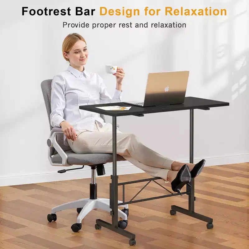 VECELO Petit bureau debout à hauteur réglable, postes de travail informatiques mobiles avec roulettes, table d'ordinateur portable roulante portable pour le bureau