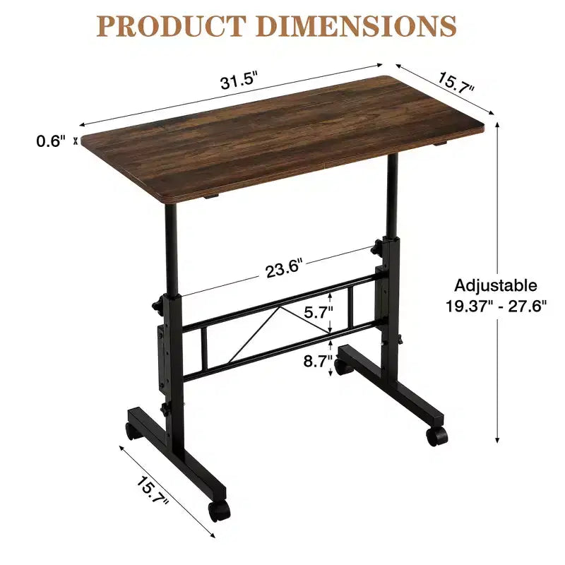 VECELO Petit bureau debout à hauteur réglable, postes de travail informatiques mobiles avec roulettes, table d'ordinateur portable roulante portable pour le bureau
