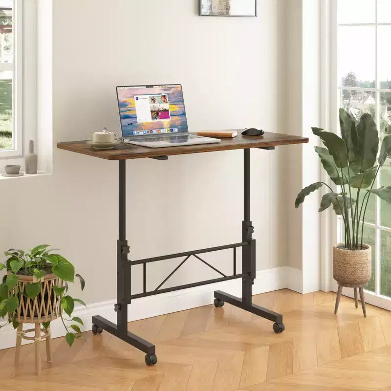 VECELO Petit bureau debout à hauteur réglable, postes de travail informatiques mobiles avec roulettes, table d'ordinateur portable roulante portable pour le bureau
