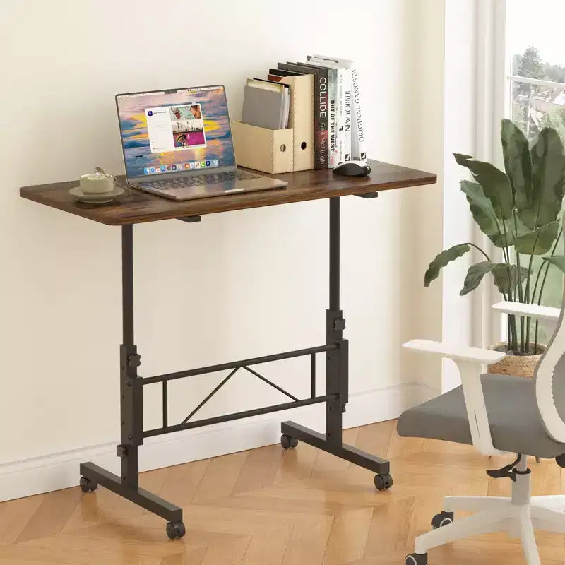 VECELO Petit bureau debout à hauteur réglable, postes de travail informatiques mobiles avec roulettes, table d'ordinateur portable roulante portable pour le bureau