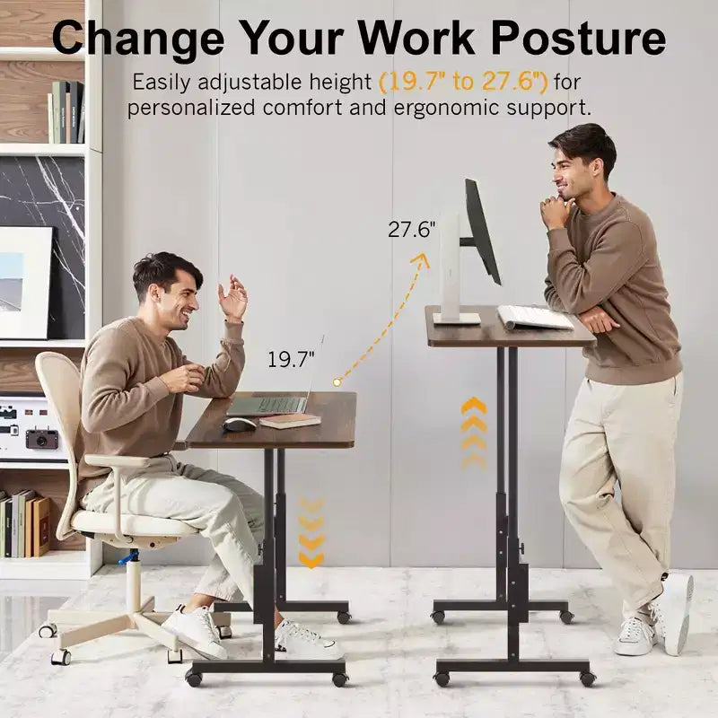VECELO Petit bureau debout à hauteur réglable, postes de travail informatiques mobiles avec roulettes, table d'ordinateur portable roulante portable pour le bureau