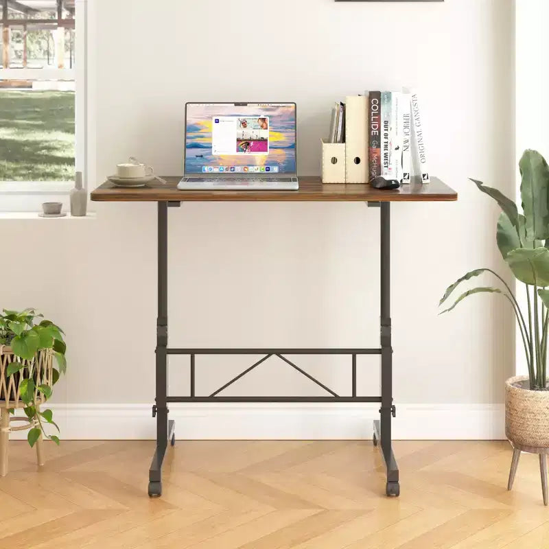 VECELO Petit bureau debout à hauteur réglable, postes de travail informatiques mobiles avec roulettes, table d'ordinateur portable roulante portable pour le bureau