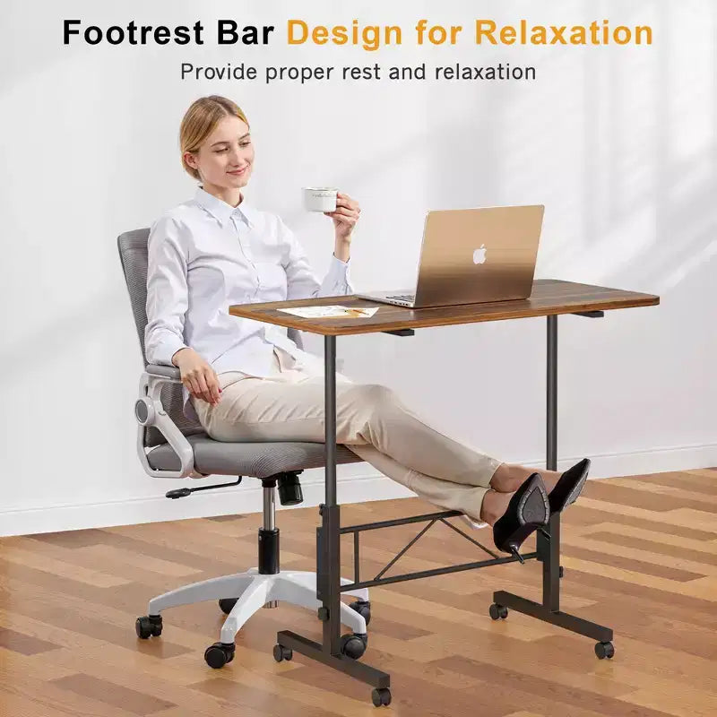VECELO Petit bureau debout à hauteur réglable, postes de travail informatiques mobiles avec roulettes, table d'ordinateur portable roulante portable pour le bureau