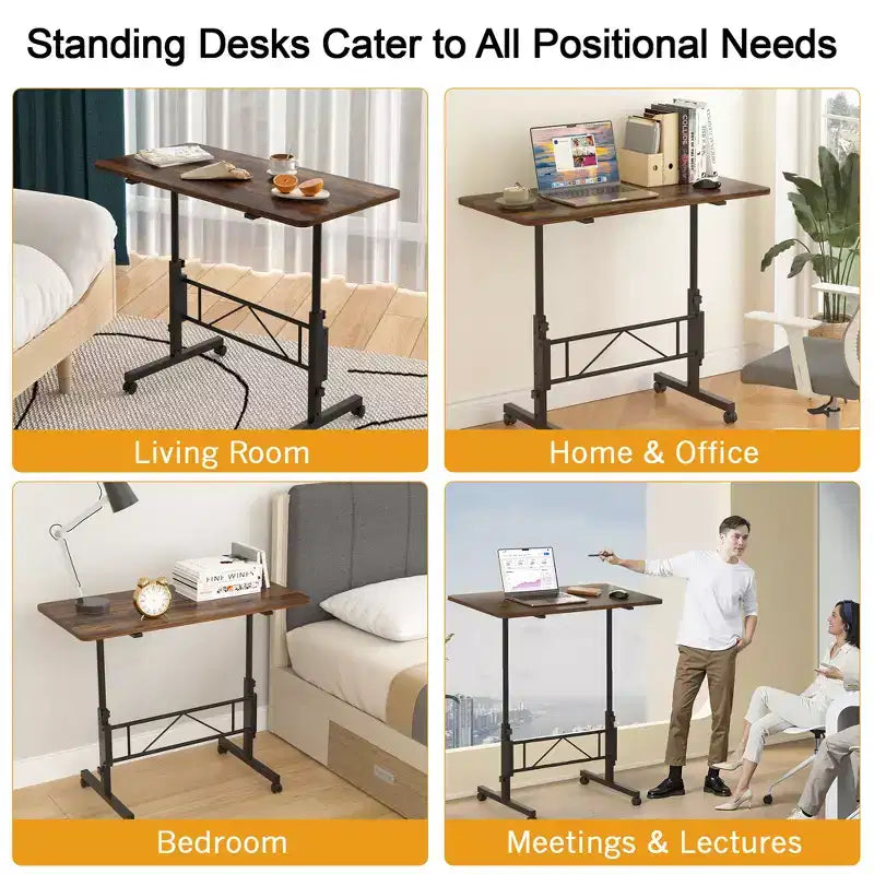 VECELO Petit bureau debout à hauteur réglable, postes de travail informatiques mobiles avec roulettes, table d'ordinateur portable roulante portable pour le bureau