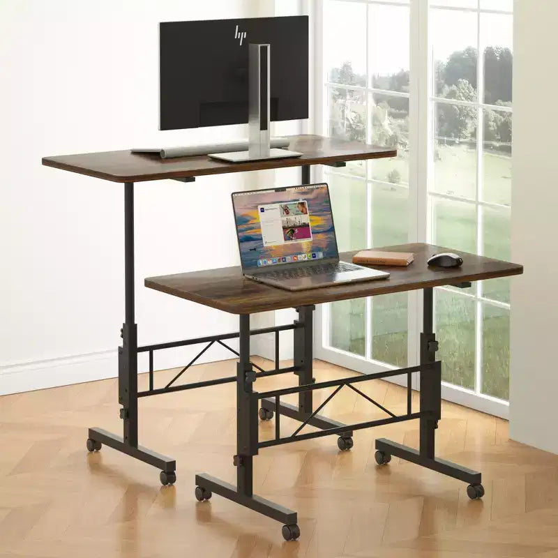 VECELO Petit bureau debout à hauteur réglable, postes de travail informatiques mobiles avec roulettes, table d'ordinateur portable roulante portable pour le bureau