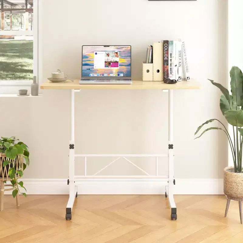 VECELO Petit bureau debout à hauteur réglable, postes de travail informatiques mobiles avec roulettes, table d'ordinateur portable roulante portable pour le bureau